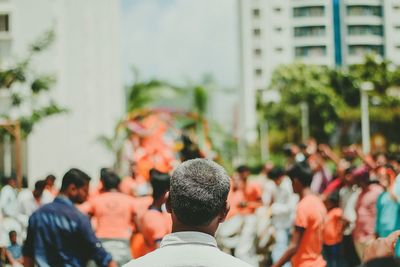 People walking on city street