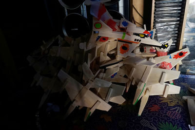 High angle view of toys