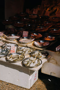 High angle view of fish for sale in market