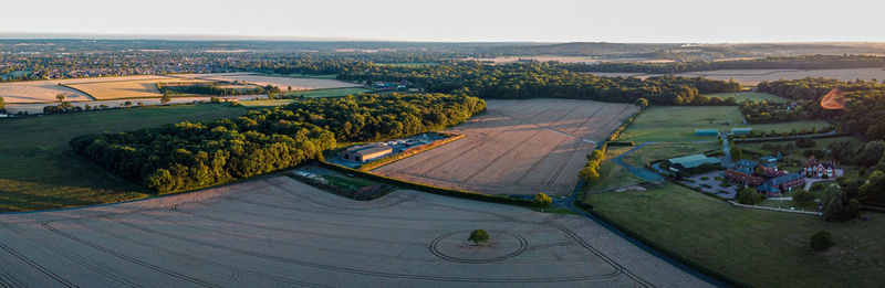 High angle view of agricultural field against sky