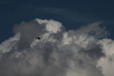 Low angle view of silhouette airplane flying in sky