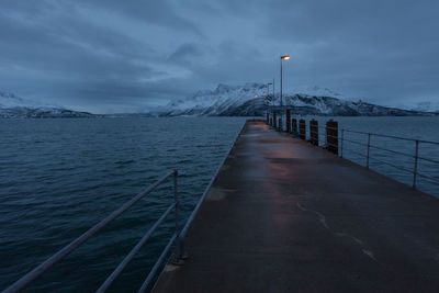 Surface level of pier on calm lake