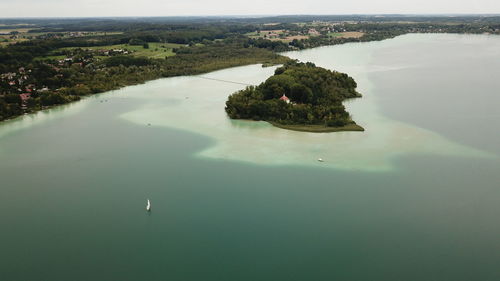 High angle view of lake against sky