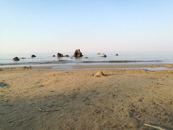 Scenic view of beach against clear sky