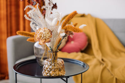 Close-up of ice cream in glass on table