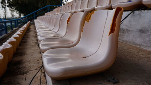 High angle view of empty seats in row