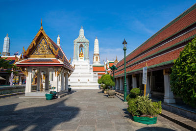 View of temple against building