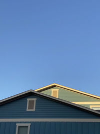 Low angle view of building against clear blue sky