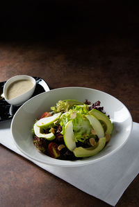 High angle view of salad in plate on table