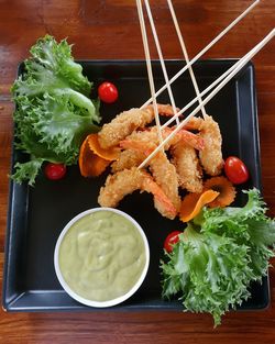 High angle view of food on table