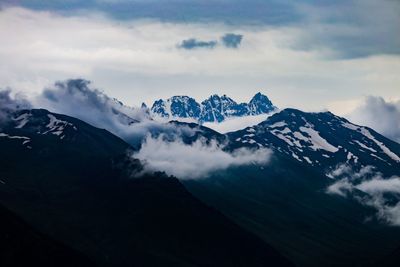 Scenic view of snowcapped mountains against sky