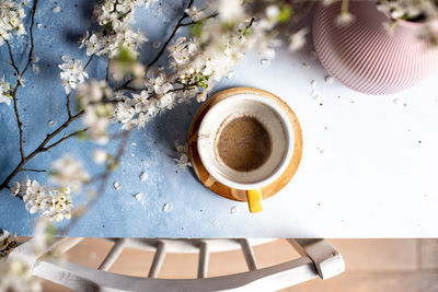 High angle view of coffee on table