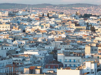 High angle view of buildings in city