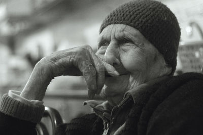 Close-up of man in park during winter