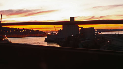 Bridge over river at sunset