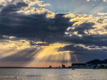 Scenic view of sea against dramatic sky