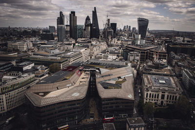 High angle view of buildings in city