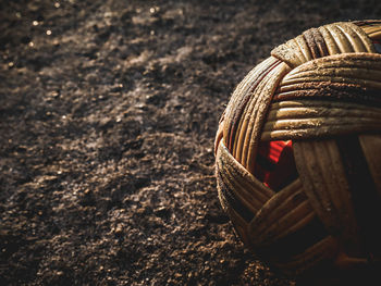 High angle view of ropes on field