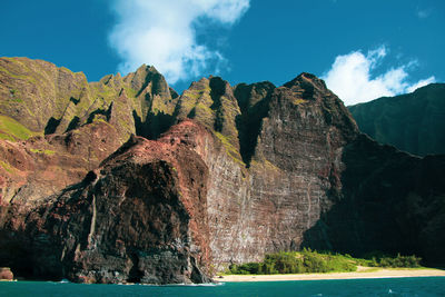 Panoramic view of rocks and mountains against sky