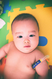 High angle view portrait of baby boy