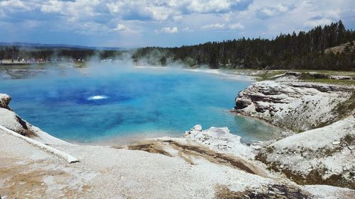 Steam emitting from hot spring