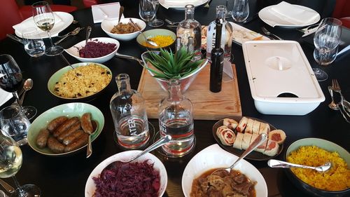 High angle view of food on table