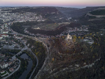 Old bulgarian church in a fortress aerial medieval stronghold veliko tarnovo