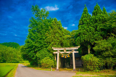 Gazebo in park against sky