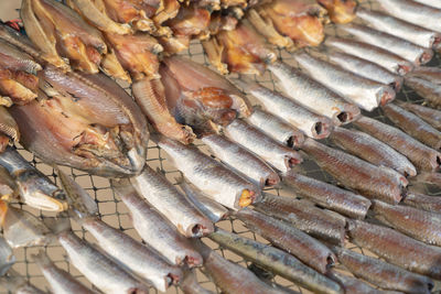 High angle view of fish for sale at market