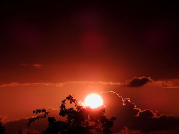 Low angle view of silhouette trees against romantic sky at sunset