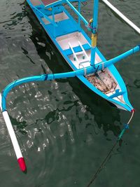 High angle view of boats moored in sea