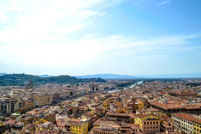 High angle shot of townscape against sky