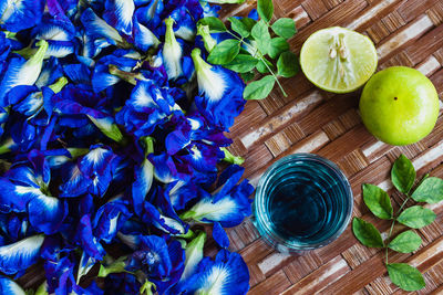High angle view of fruits on table