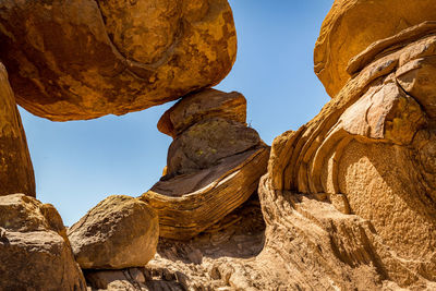 Low angle view of rock formations