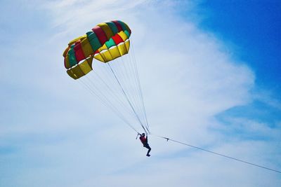 Low angle view of hot air balloons