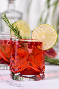 Close-up of drink in glass on table