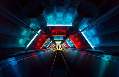 Interior of illuminated subway