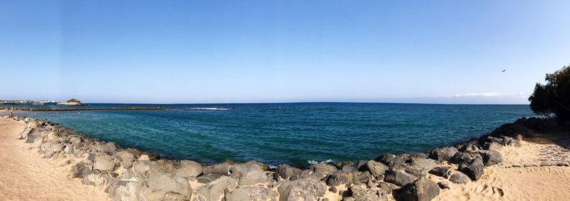 Panoramic view of sea against clear sky
