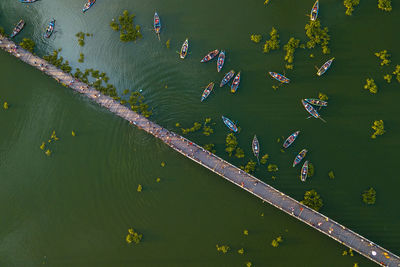 Aerial view of boats on lake