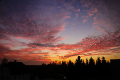 Silhouette trees and buildings against sky during sunset