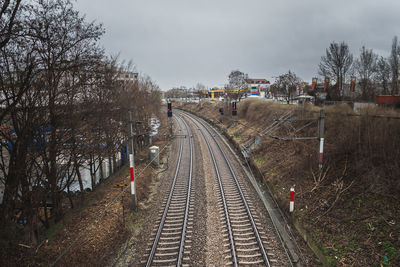 High angle view of railroad tracks against sky