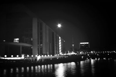 Reflection of illuminated buildings in water at night