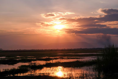 Scenic view of lake against sky during sunset