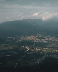 High angle view of cityscape against sky