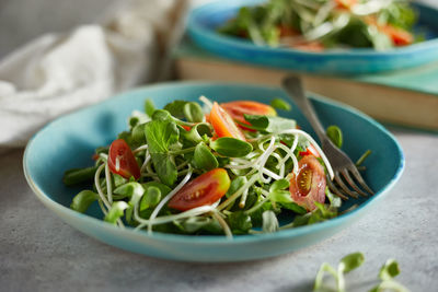 Close-up of salad in plate on table