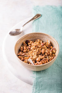 High angle view of breakfast in bowl on table