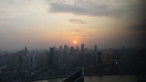 City skyline at sunset