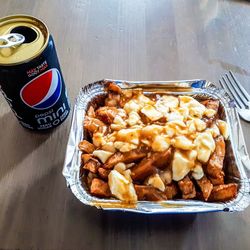 High angle view of food on table