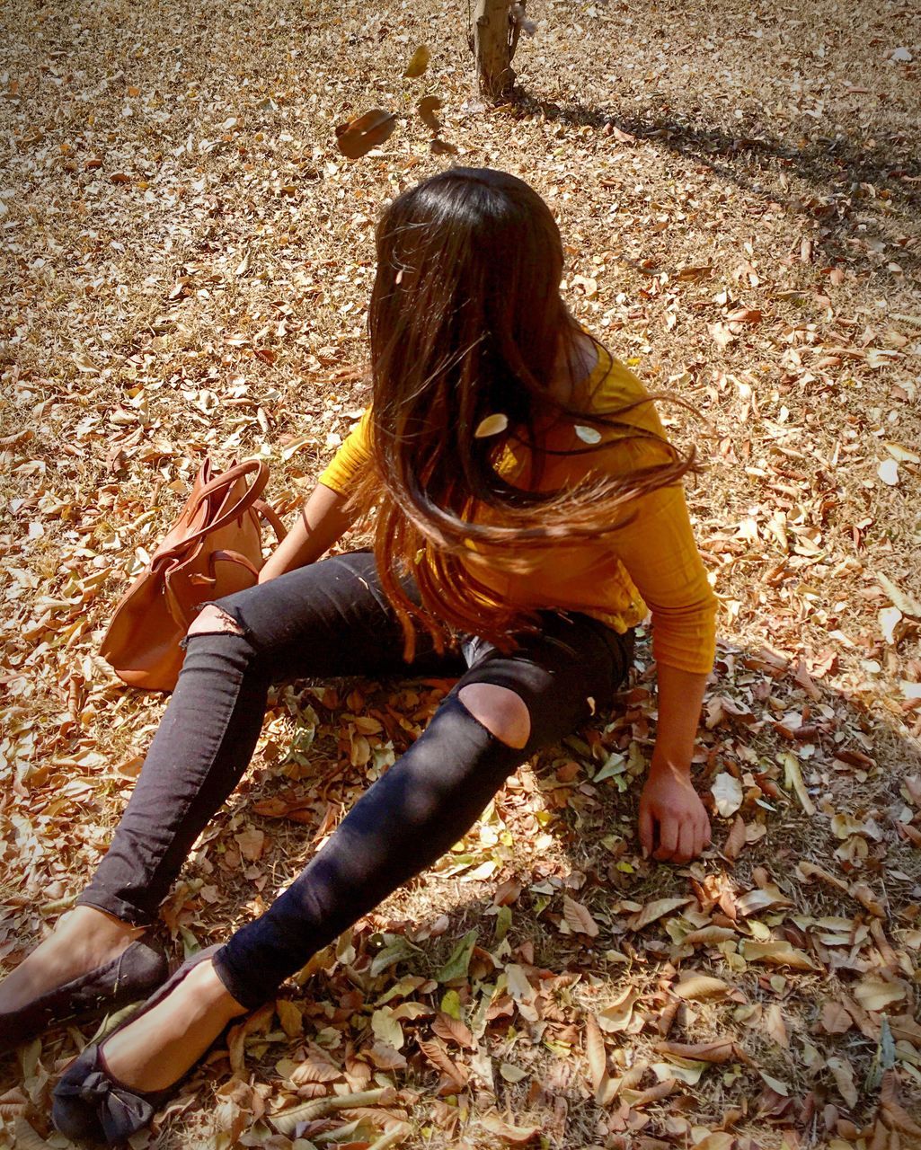 sitting, full length, young adult, one person, people, adults only, adult, day, close-up, outdoors, one young woman only