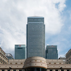 Low angle view of modern buildings against sky